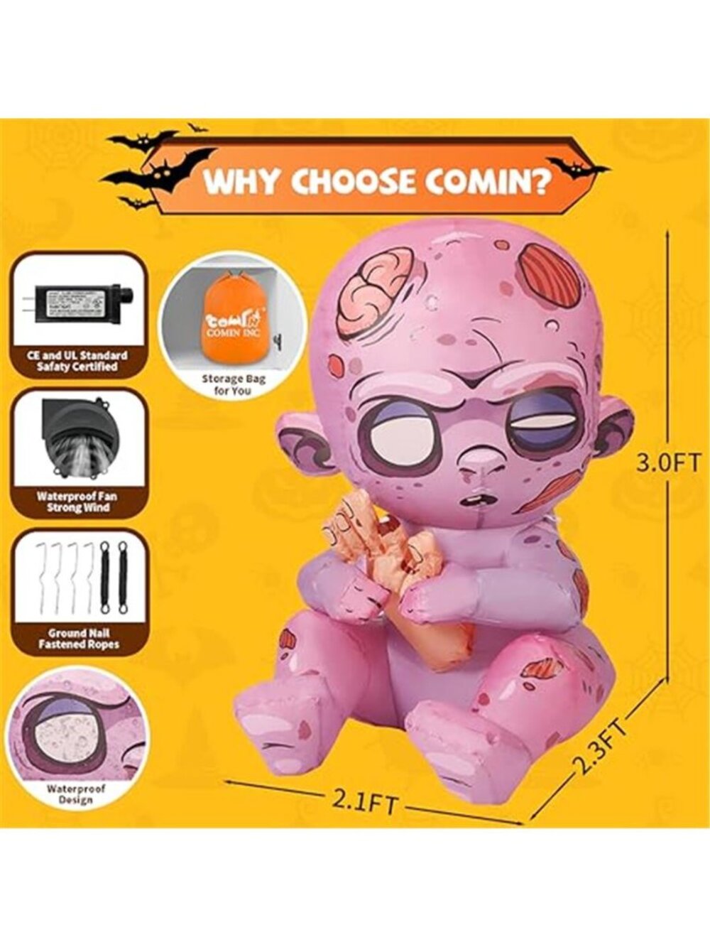 3 FT Halloween Inflatables Zombie Outdoor Decorations Blow Up Yard with - Picture 2 of 7